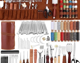 Leather Craft Tools Leather Working Tools Kit with Custom Storage Bag Leather Carving Tools Leather Craft Making for Cutting Punching Sewing