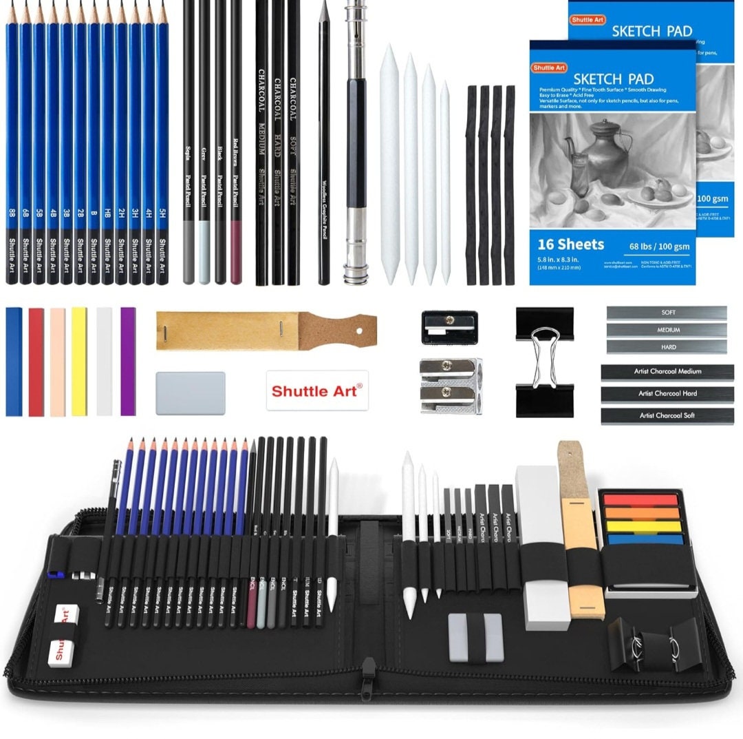 Sketching and Drawing Pencils Set, 37-Piece Professional Sketch Pencils Set in Zipper Carry Case, Art Supplies Drawing Set with Graphite Charcoal