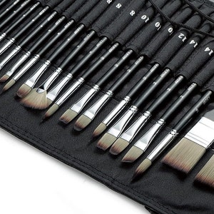 24 Pieces Paint Brush Set, Expert Series, Enhanced Synthetic Brush Set with Cloth Roll and Palette Knife for Acrylic, Oil, Watercolor