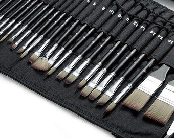 24 Pieces Paint Brush Set, Expert Series, Enhanced Synthetic Brush Set with Cloth Roll and Palette Knife for Acrylic, Oil, Watercolor