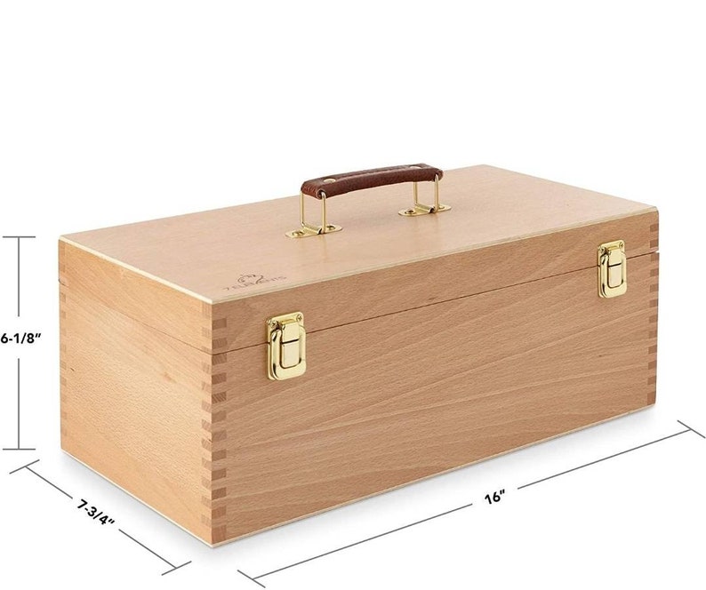 Solid Beech Wooden Tool Box, Art Supply Wood Chest Box for Paint Brush