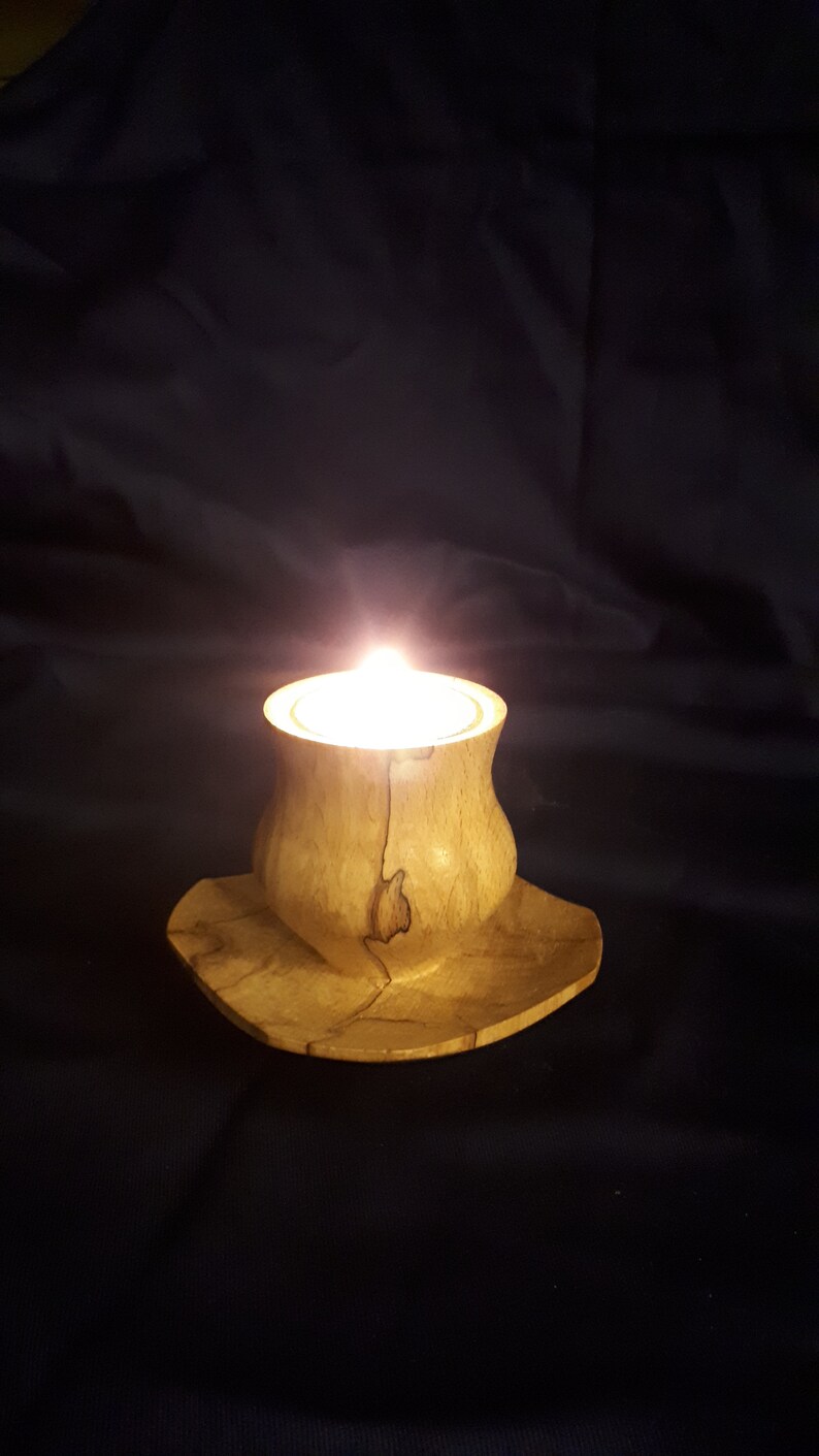 Wooden T Light Holder Turned From a Single Piece of Spalted Etsy Ireland