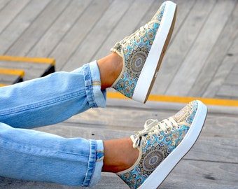 Boho Women's Sneakers ,Low-top Sneakers ,Vegan leather shoes, Sleek style shoes, Modern Casual Fashion Sneakers ,Street shoes ,