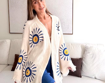 Mediterranean Boho lounge wear, Cotton Gauze Lounge Set,Bridal Pajama Set, Honeymoon Gift,