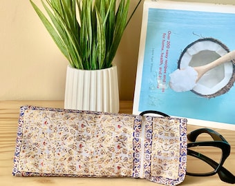 Flower fabric glasses case, Boho sunglass cases , vegan glasses case with long strap, vegan gift , Christmas gift, mother gift