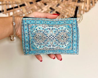 Slim Zipper Turkish coin purse , Small bag organizer ,  Turkish woven fabric , Small carpet bag , Ethnic bag , Handmade small coin pouch