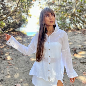 White Linen Blouse, Women Long Sleeve linen shirt Women , Women Linen Top, plus size clothing for women, Oversized Shirt women