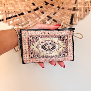 Lindo monedero de algodón para mujer, monedero plano, monedero multicolor, minibilletera con diseño bohemio, bolsa con cremallera, billetera de bolsillo.
