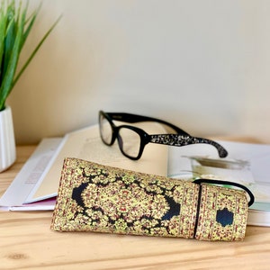 Soft glasses case in black, boho glasses case, reading glasses pouch, eyewear case, bohemian glass case, unisex gift, college gift