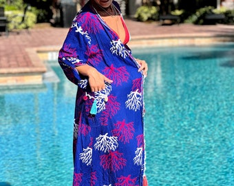 Elegant Cotton Robe, Thin Bath Wear, Natural Kimono Dressing Gown, Luxury Housecoat With Pocket,Soft Woven Spa Robe,