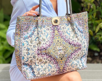 Handmade Turkish Carpet Pattern Women Handbags Shoulder Bags Extra Large Kilim Design New Look Travel Shopping UK Girls Gift