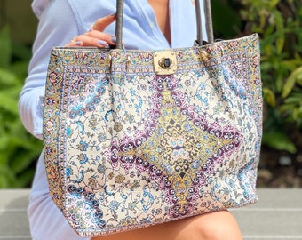 Large size Women's Shoulder Bag ,Tote Bag in woven Carpet,Unique Bag with Pocket, Boho Style Tote bag, Ethnic Bag,Canvas Style Bag,City Bag