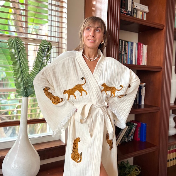 Natural soft cotton Robe, Waffle Cotton Robe,Sustainable Clothing,Bridal Gift Bathrobe, Double Gauze cotton Spa Robe,Luxury Robe,