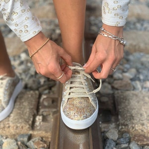 Women&#39;s Sneakers ,Low-top Sneakers , Lace up Shoes,Gold Color shoes ,Bridal Flats Shoes ,Boho Shoes,Hippie chic shoes ,Handmade shoes women