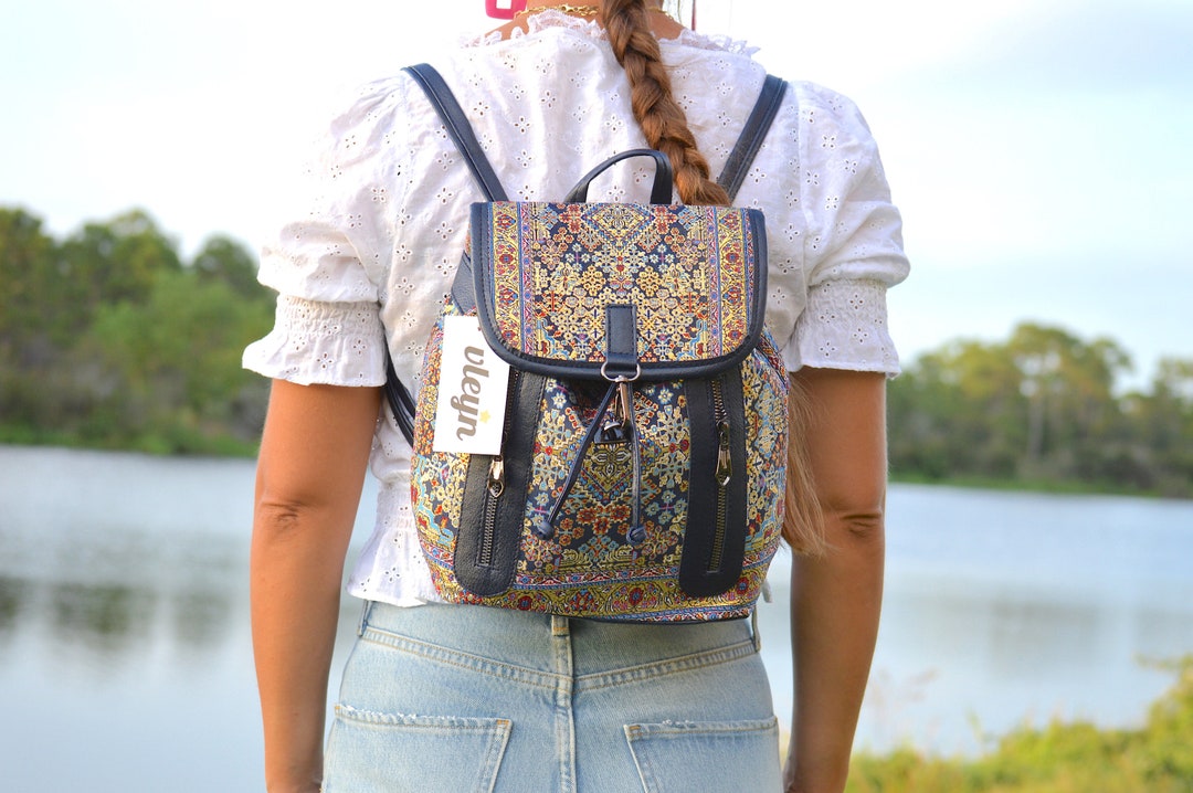 Small Flap Backpack for Women, Navy Color City Style Backpack Vegan ...
