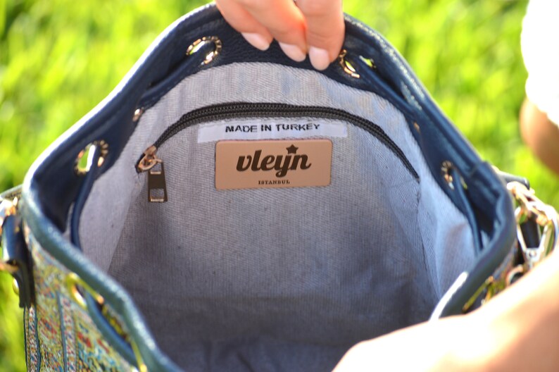 Casual Bag Mini Boho Backpack Bucket shoulder bag Small Bucket Style Convertible Backpack Mini Vegan leather Bucket Bag in Navy Color