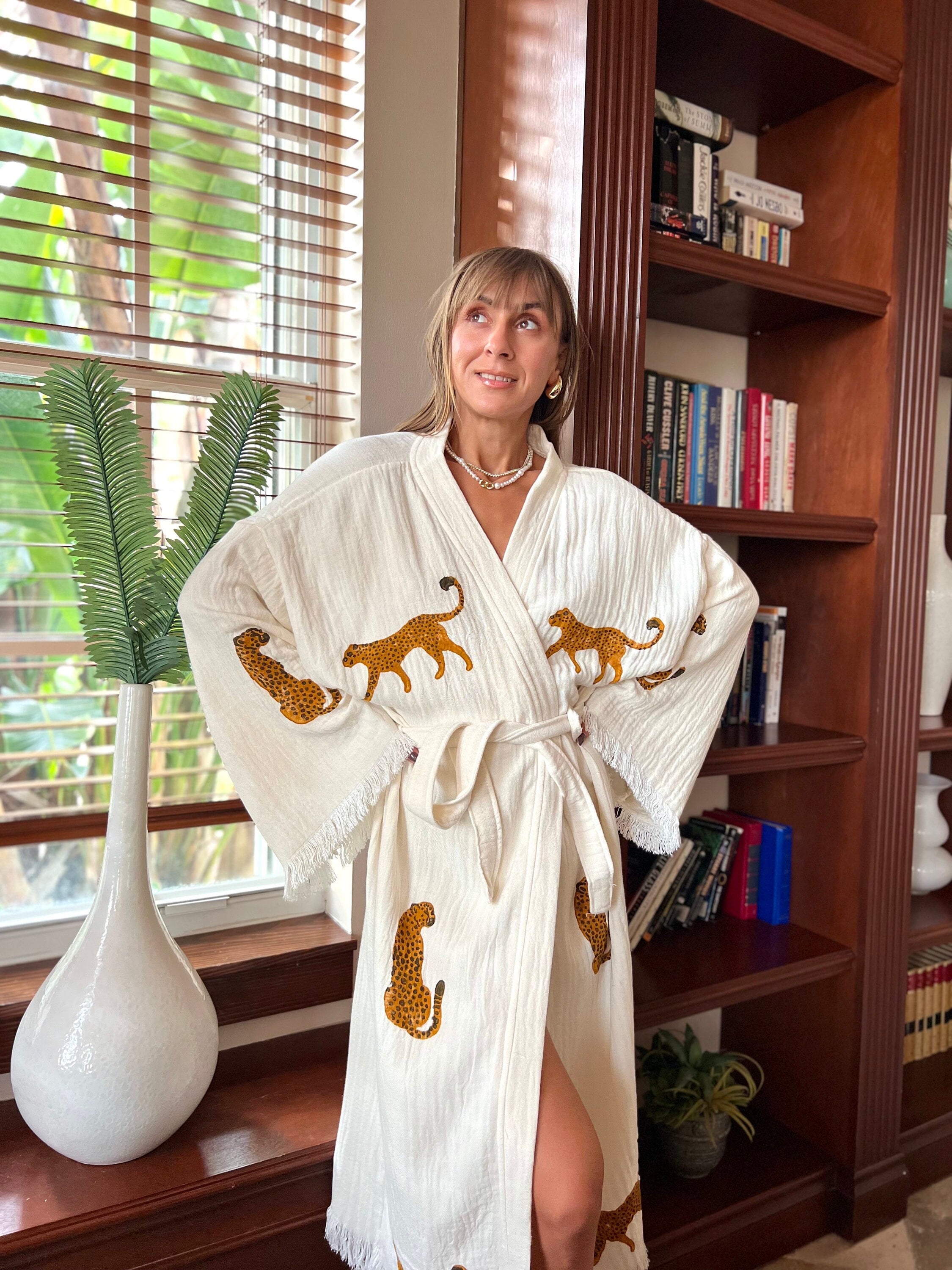 Natural soft cotton Robe, Waffle Cotton Robe,Sustainable Clothing,Bridal Gift Bathrobe, Double Gauze cotton Spa Robe,Luxury Bridal Robe,