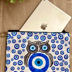 Sac mauvais œil pour Ipad, sac design mauvais œil, organisateur de sac, sac mauvais œil avec fermeture éclair, portefeuille femme, pochette, pochette pour Ipad, étui de protection