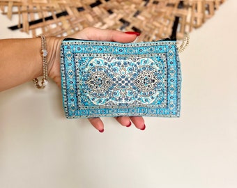 Travel coin purse , Small bag organizer ,Blue Mini Handmade Coin Purse, Fabric Zipper Pouch,Ethnic bag , Boho Fabric Pouch, Colleague Gift,