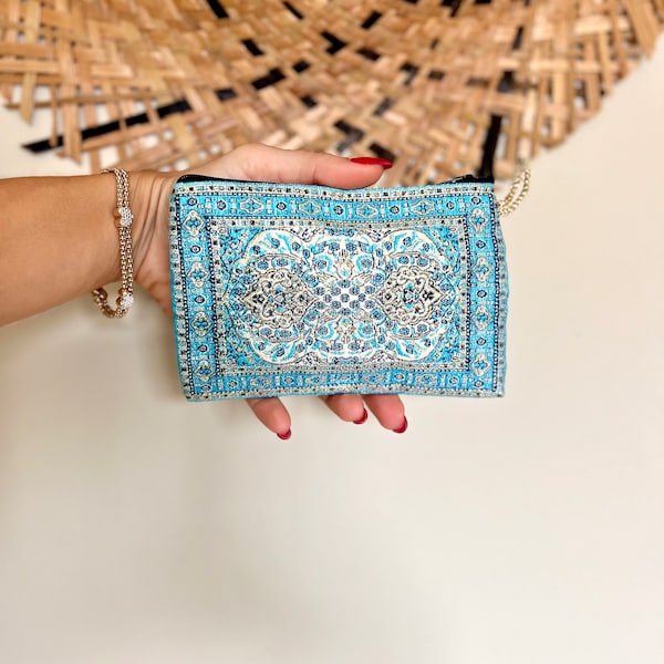 Travel coin purse , Small bag organizer ,Blue Mini Handmade Coin Purse, Fabric Zipper Pouch,Ethnic bag , Boho Fabric Pouch, Colleague Gift,