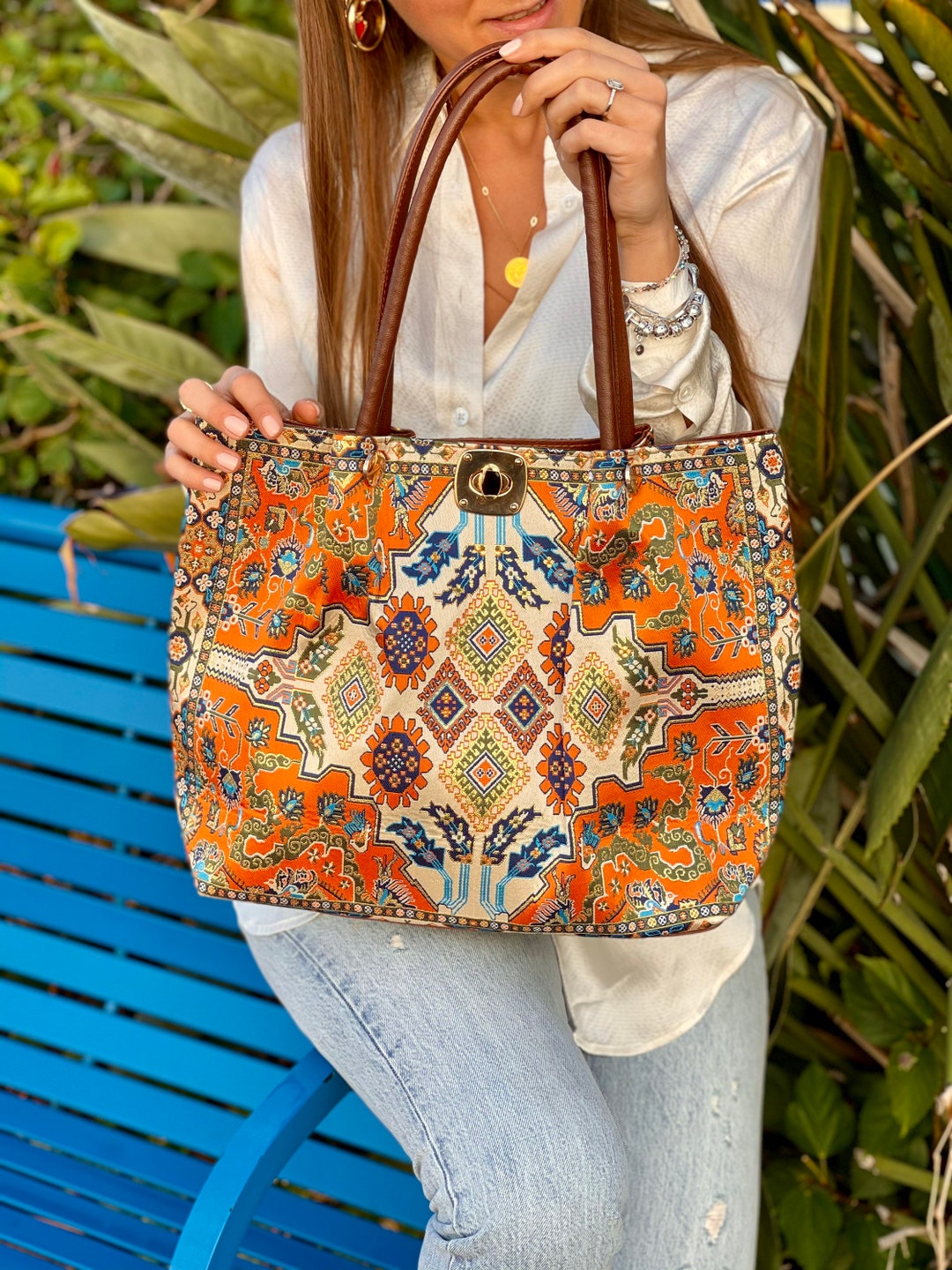 Large Women's Shoulder Bag in Traditional Turkish Fabric ,tote Bag in