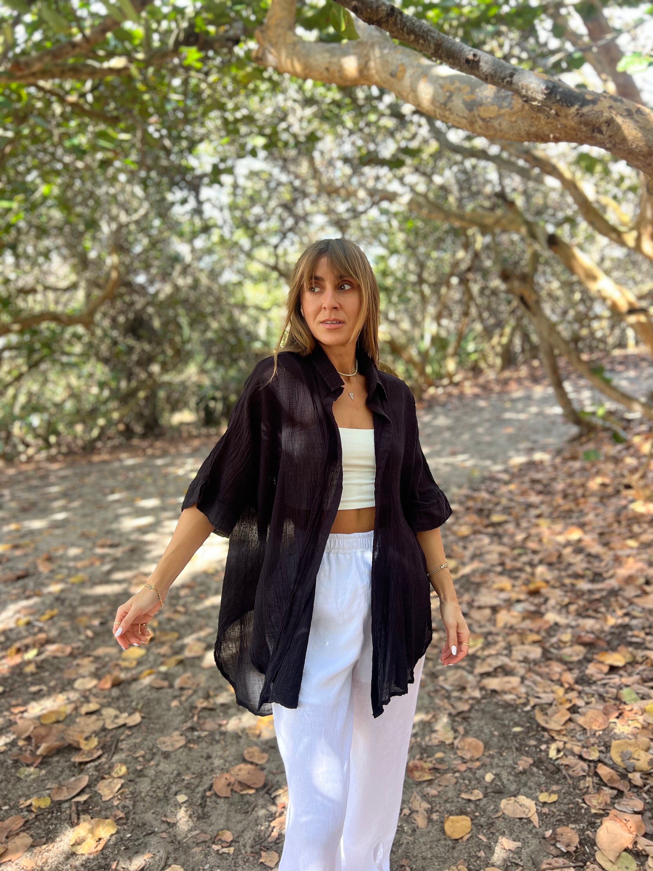 Gauze Fabric Shirt for Women,tie Front Organic Cotton Top