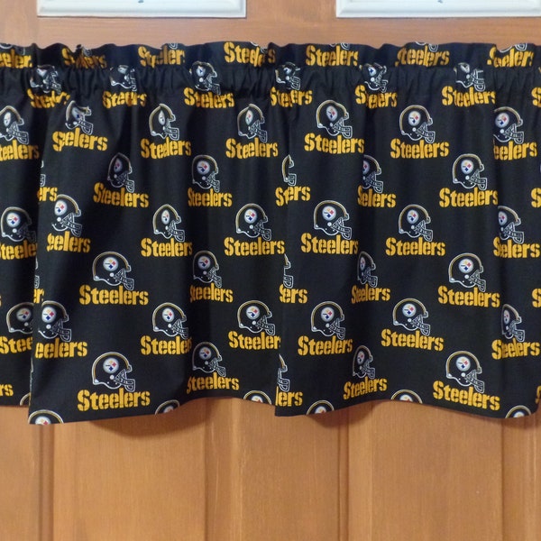 NFL Sports Team PITTSBURGH STEELERS, Handmade Window Topper Valance, Cotton Fabric, Football, Black/Yellow, 56" W x 16" L, New