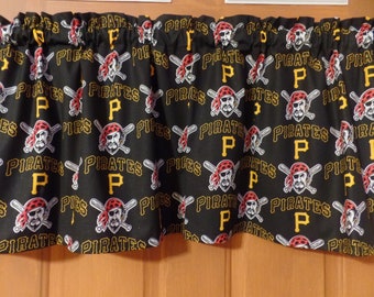 Handmade Pittsburgh Pirates Valance: Black & Yellow Cotton Window Topper