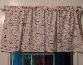 Dog Print Window Valance: Handmade Cotton Topper, 41"