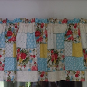 Handmade Sweet Rose Patchwork Window Valance: Farmhouse Topper (41" W x 16" L)