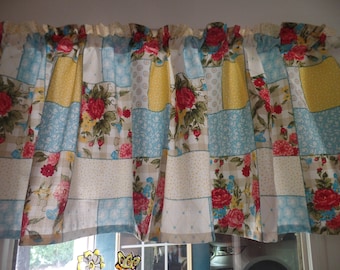 Handmade Sweet Rose Patchwork Window Valance: Farmhouse Topper (60" W x 16" L)