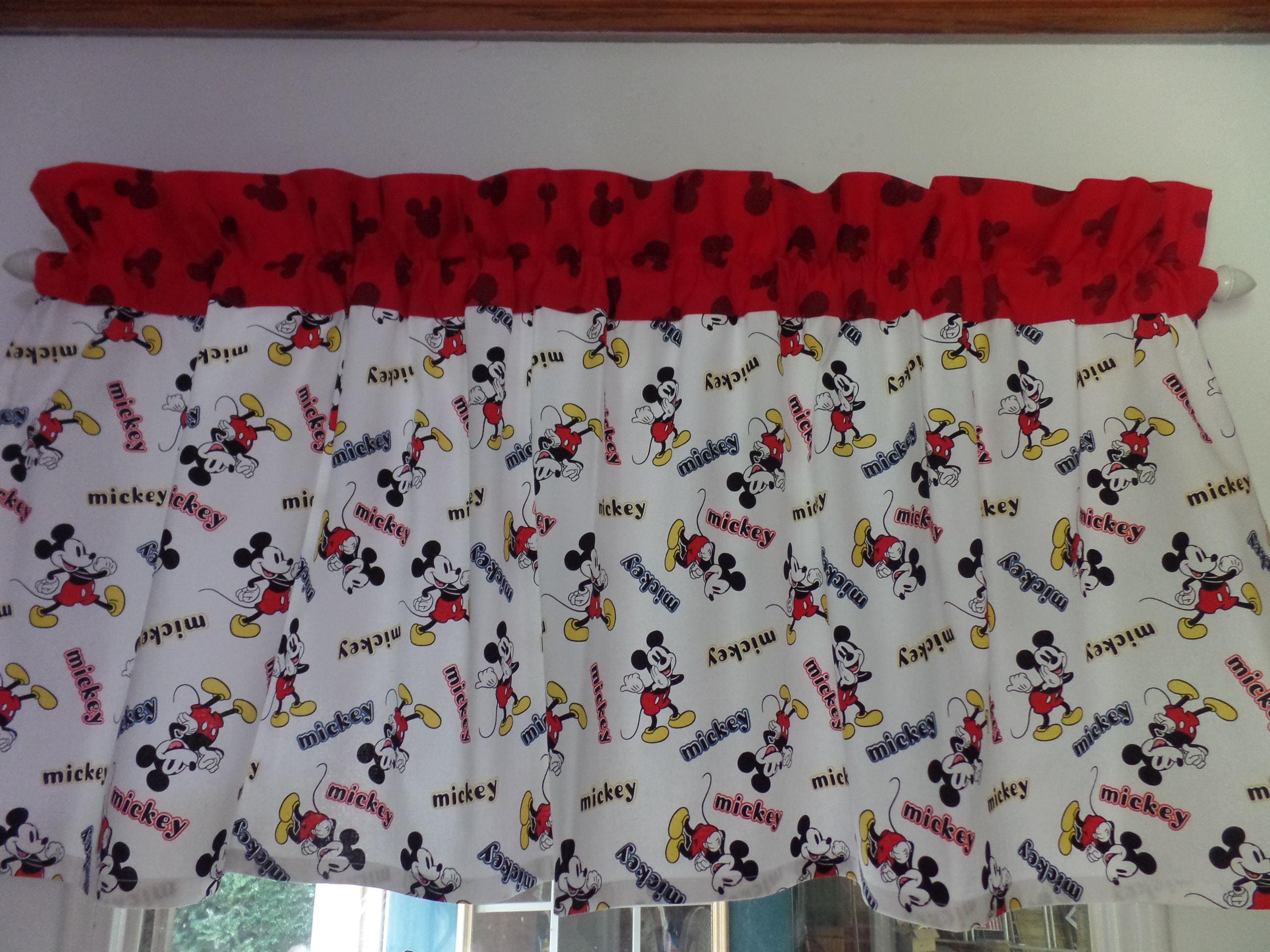 Mickey Mouse Valance: Handmade Cotton Window Topper, Red & Black Trim