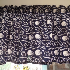 NCAA Sports Team PENN State Nittany Lions, Handmade Window Topper Valance, Navy Cotton Fabric, Football, Helmets, Paw Prints, 42&quot; W x 16&quot; L