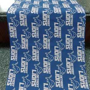 NFL DETROIT LIONS, Handmade Table Runner, Blue, Football, 56" Long X 12" Wide, Unlined