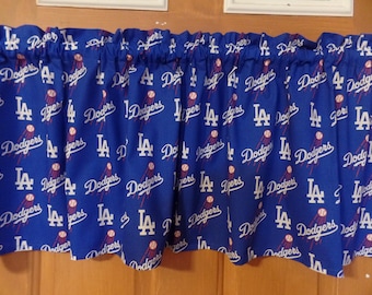 Los Angeles Dodgers Valance: Handmade Cotton Baseball Window Topper