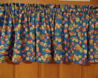Handmade Southwestern Pottery Vase Window Valance, Blue Cotton, 42" W