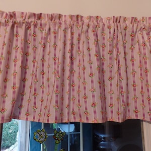 Handmade Floral Window Valance: Purple Ribbon & Rose Bouquet, 42&quot; x 16&quot;