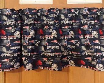 New England Patriots Valance: Handmade Cotton Window Topper 56" x 16", Unlined, Navy Blue