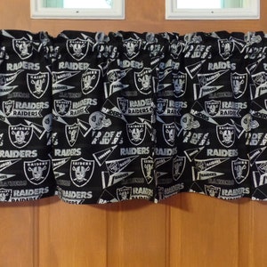 NFL Sports Team Las Vegas Raiders, Football Handmade Window Topper Valance, 56&quot; W x 16&quot; L, Black And Gray