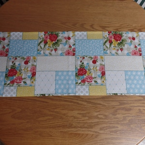 Sweet Rose Patchwork, Pioneer Woman, Farmhouse, Handmade TABLE RUNNER, Unlined, Cotton/Polyester Fabric, 60&quot; Long  x 12&quot; Wide