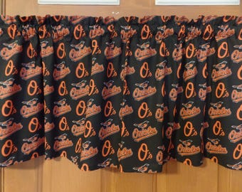 Baltimore Orioles Window Valance: Handmade Cotton Baseball Topper (56" W x 16" L)