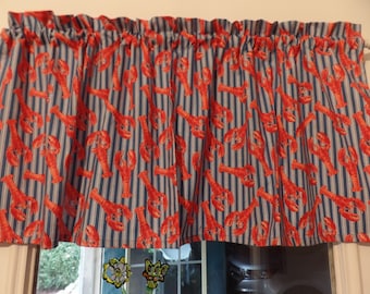 Handmade Lobster Valance: Blue Striped Ticking Fabric, Cottage Decor (42" W x 16" L)