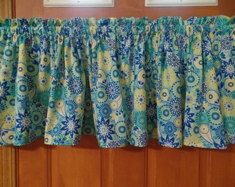Handmade Cotton Window Valance: Aqua Blue Floral Paisley, 42" W