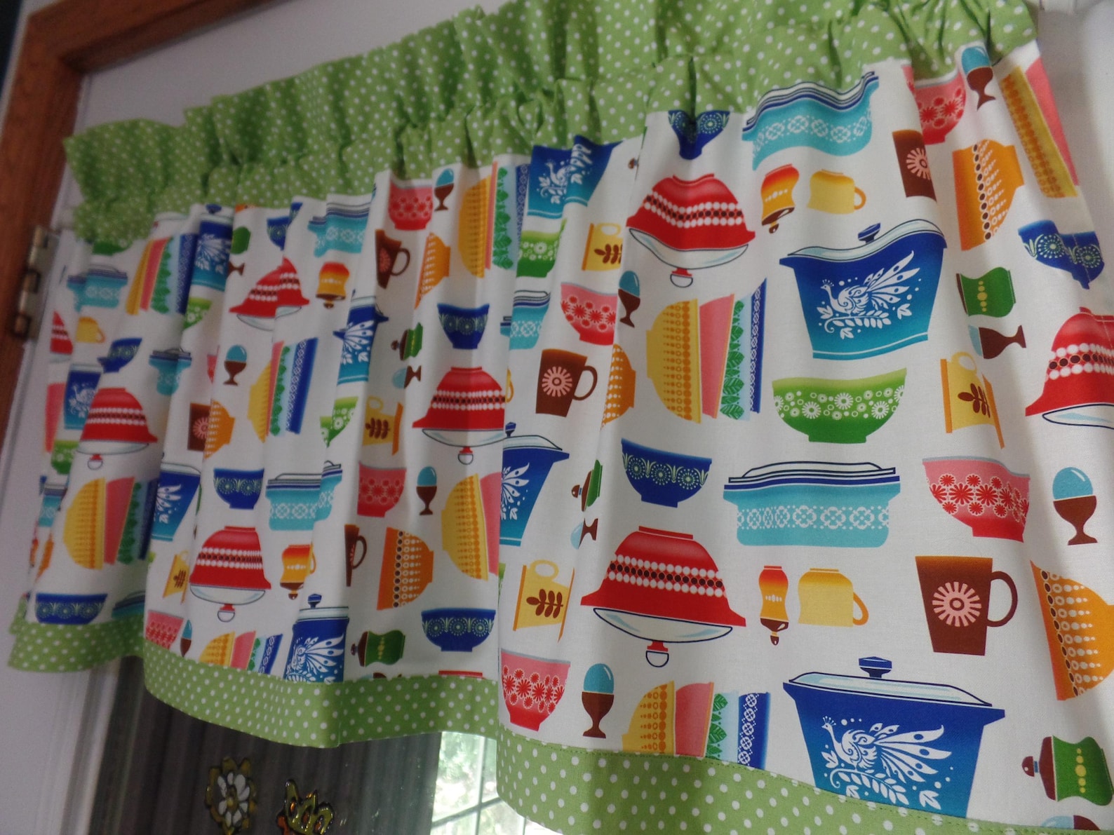 Pyrex Window Vintage Pyrex Bowls Print Window Valance, Handmade Cotton Fabric (42