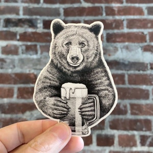 Bear Beer Vinyl Sticker, Pen and Ink Illustration, Funny Animal and Nature Art, Brewery