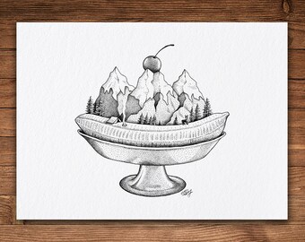 Banana Split Drawing Etsy