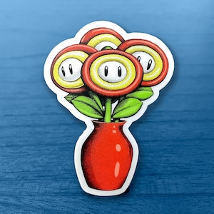 Video Game Flowers Vinyl Sticker, Pen and Ink Illustration, Fan Art, 1980s