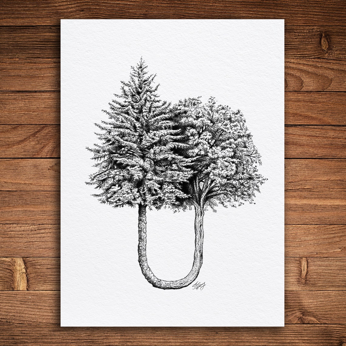 Forest Trees Pen and Ink Print Whimsical Nature Art Black - Etsy