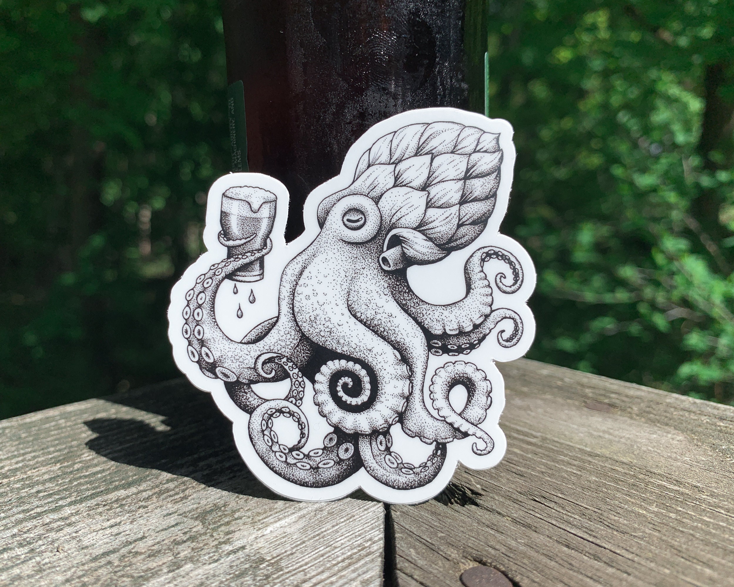Octopus Drinking Beer Vinyl Sticker Pen and Ink Illustration Etsy
