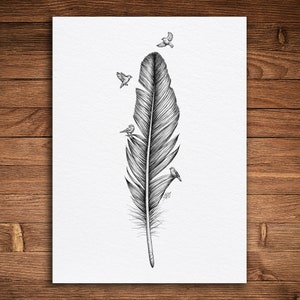 Birds of a Feather, Pen and Ink Print, Nature Art, Black and White Vintage, Wall Art
